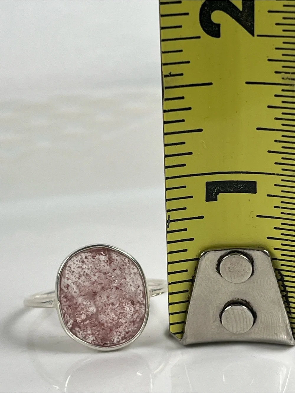 Solid Sterling Silver 925 Strawberry Quartz Gemstone Flat Stacker Ring Size 9
